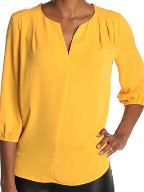 NWT Pleione Classic 3/4 Sleeve Blouse - Yellow | FREE SHIPPING